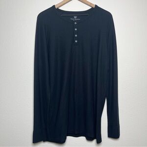 Mack Weldon Men Henley Shirt XXL Black Waffle Knit Long Sleeve Warm Knit‎ Lounge